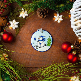 Snowman Skiing Flat Ornament