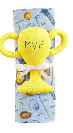 Sports Swaddle & Rattle Set