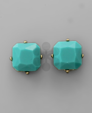 Square Bead Stud Earring Turqu