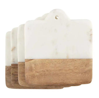 Square Marble Wood Coaster Set