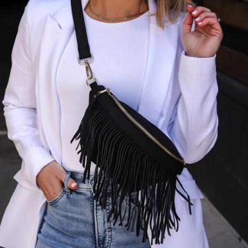Suede Fringe Purse with Removable Strap