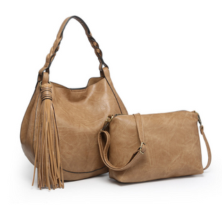 Taupe Eloise Tassel Hobo Bag
