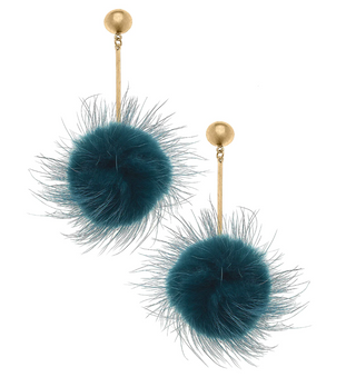 Teal Pom Drop Earring