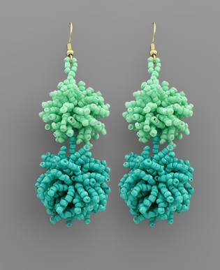 Teal TwoTone PomPom Earring