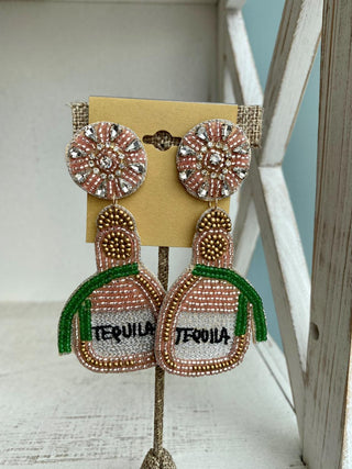 Tequila Bottle Bead Earring Pink