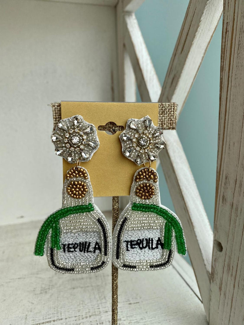 Tequila Bottle Bead Earring Silver