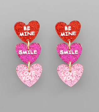 Triple Hearts Earrings Red/Pin