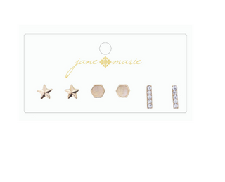 Triple The Love Earring Clear Hexagon