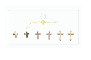 Triple The Love Earring Gold Cross