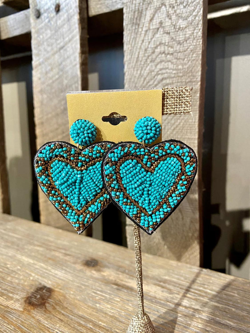 Turquoise Bead Heart Earring