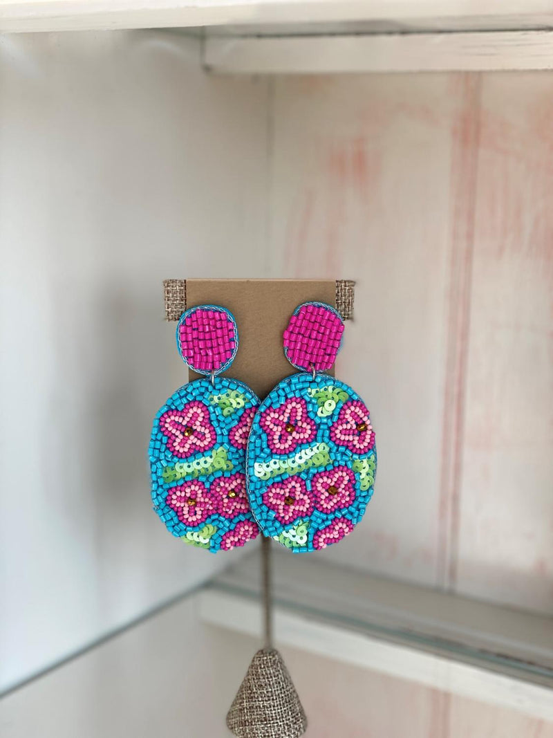 Turquoise Floral Print Earring