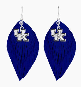 UK Blue Leather Feather Earring