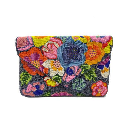 Velvet Flower Beaded Clutch