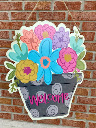 Welcome Flowerpot Door Hanger