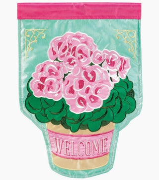 Welcome Potted Geraniums Flag