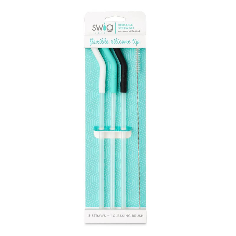 White/Aqua/Black 40 Oz Straws