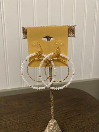 White Bead & Metal Circle Earrings