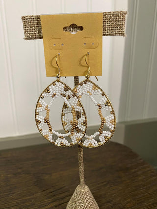 White Bead Teardop Earring