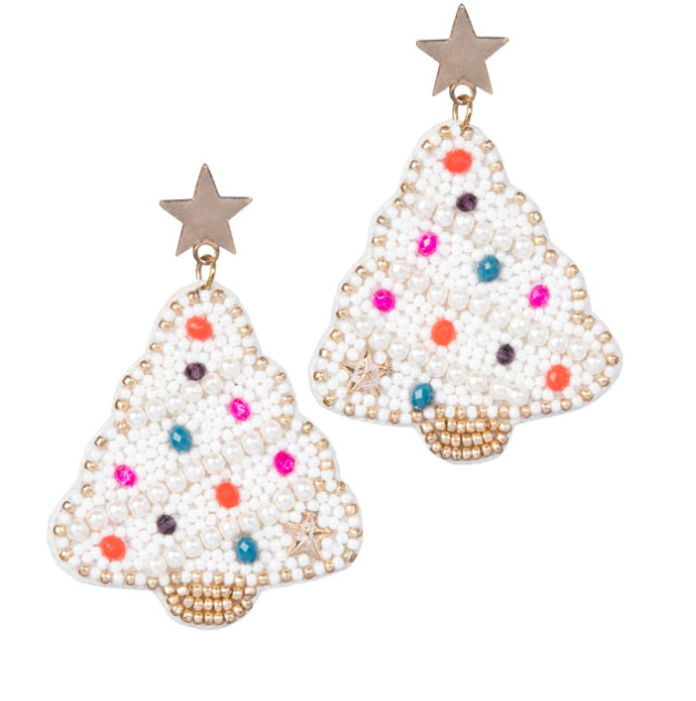 White Christmas Tree Earrings