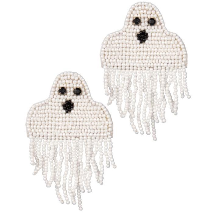 White Fringe Ghost Earrings