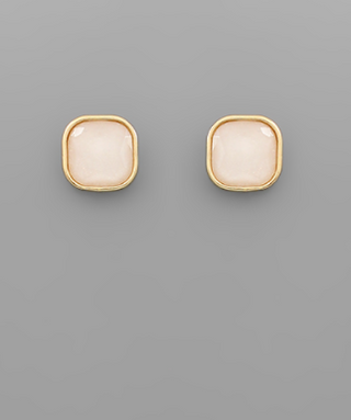 White Glass Square Stud