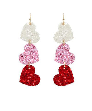 White Glitter 3 Heart Earring