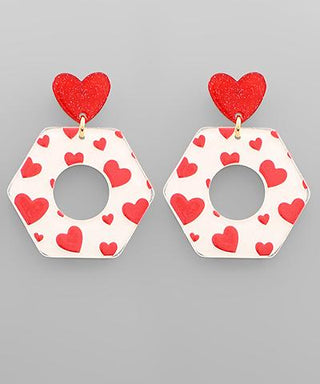 White Heart Octagon Earring