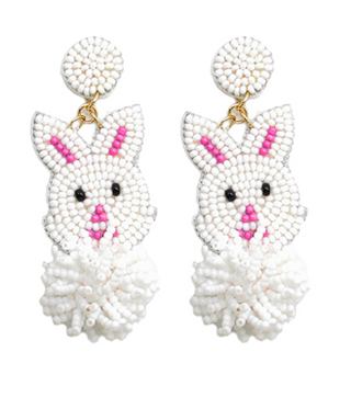 White PomPom Bunny Earring