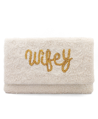 Wifey Bead Clutch Ivory/Gold