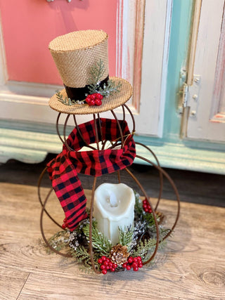 Wire Snowman With Candle