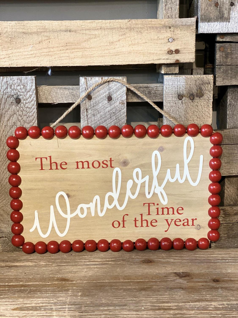 Wood Bead Trim Christmas Sign