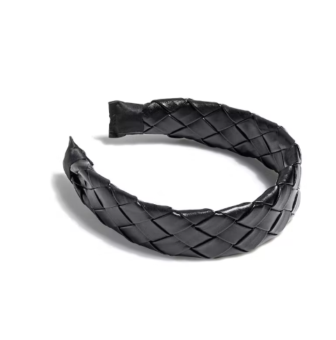 Woven Leather Headband Black