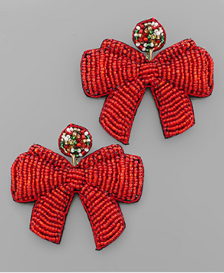 Xmas Ribbon Bead Earring Red