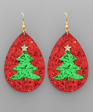 Xmas Tree Teardrop Glitter Earings