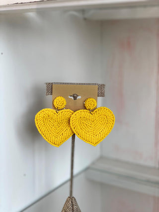 Yellow Beaded Heart Earring