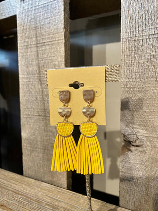 Yellow Geometric Leather Earring
