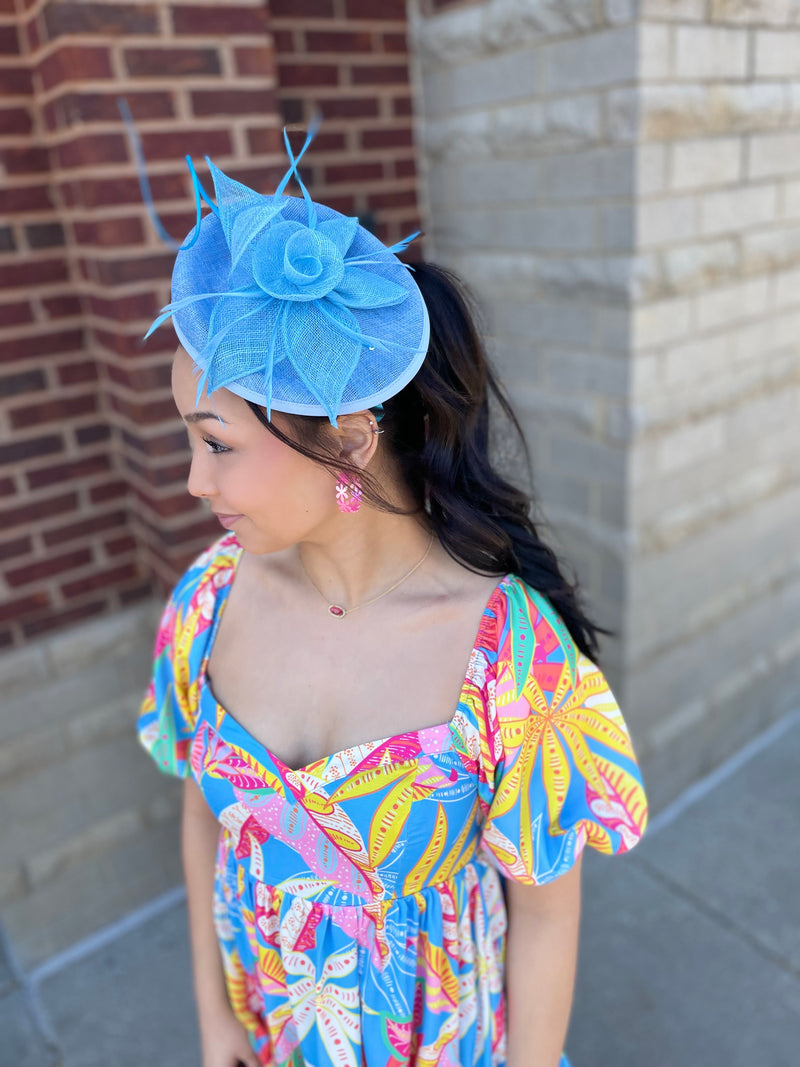 Aqua Feather & Rose Fascinator