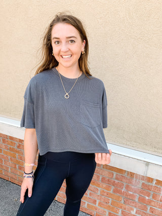 Ribbed Cropped Pocket Tee (More Colors)
