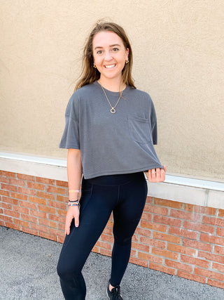 Ribbed Cropped Pocket Tee (More Colors)