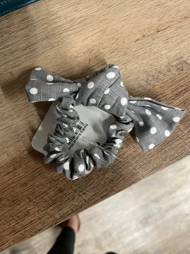 Grey Dot Bow Scrunchie