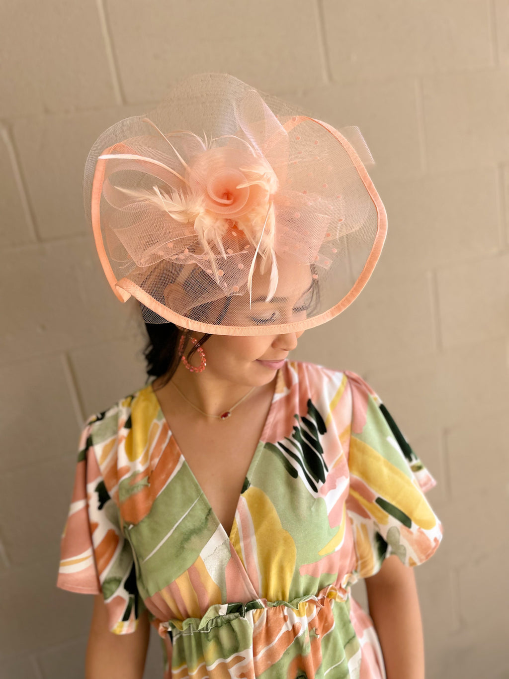 Peach Dot Double Veil Fascinator