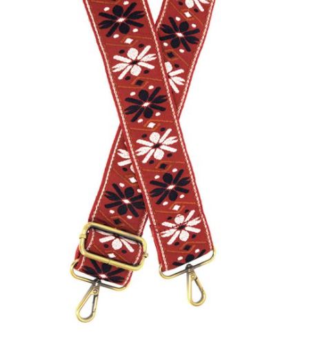 Red Daisy Embroidered Purse Strap