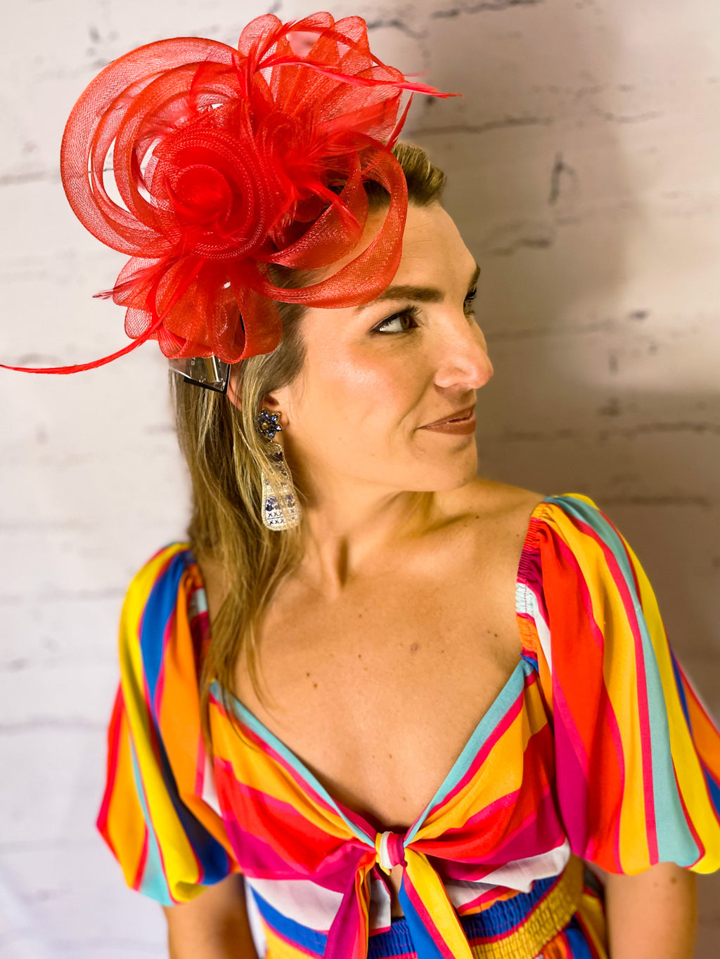 Red Loop Feather  Fascinator