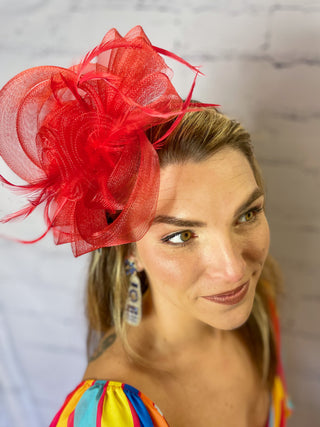 Red Loop Feather  Fascinator