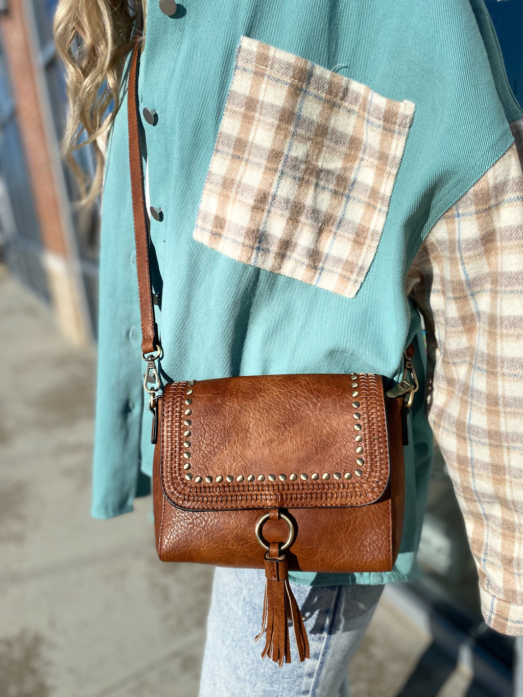 Sage Crossbody- Grommet Detail Camel