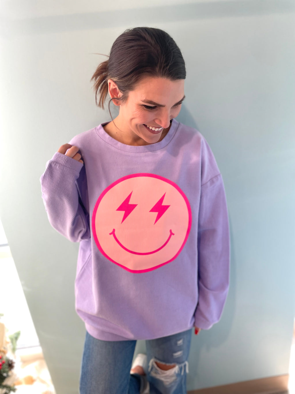 Smiley Corded Sweatshirt