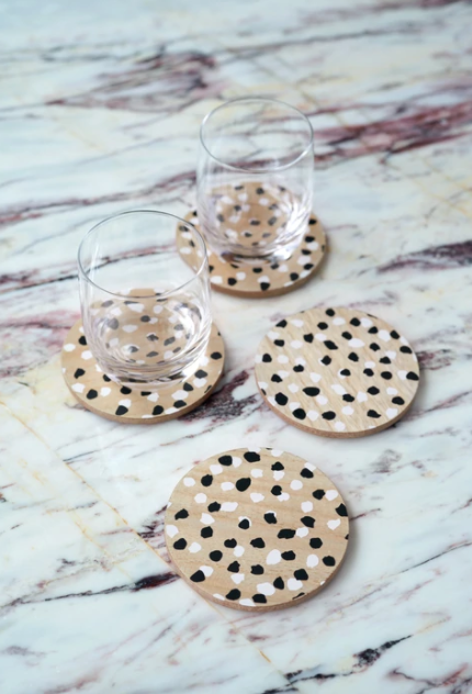 Spotted Wood Coaster Set