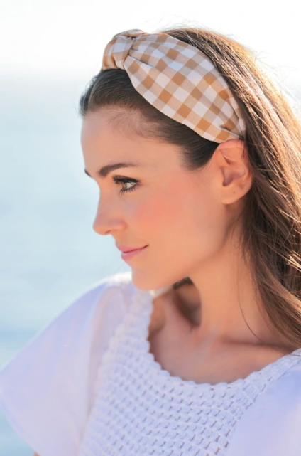 Tan Gingham Headband