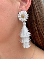 Flower & Tassel Earring White